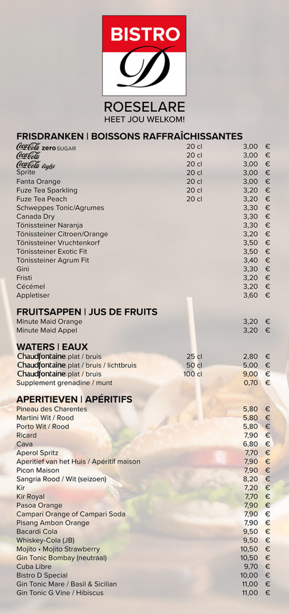 Euro Shop - Menukaart Bistro D Roeselare - Pagina 1